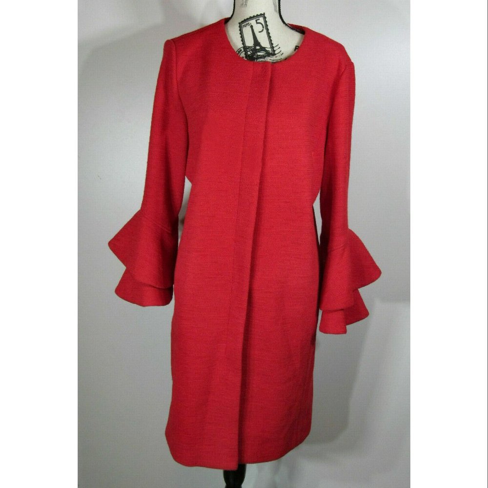 EMERSON ROSE Ruffle Sleeve Long Jacket, Red, Womens Size Large - Picture 3 of 9